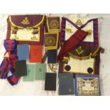 A selection of Masonic regalia including Lodge of the Highlands cuffs, two aprons,