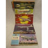 Five boxed unmade airliner kits by Revell,