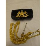 An EIIR Household Cavalry Officers black leather pouch with gilt badge and a set of aguilettes