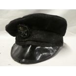 An old Fleet Air Arm/RNAS blue cloth peaked cap with Kings crown badge by Morgan & Sons Southampton