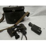 A pair of German field binoculars by Goerz "Armee Feldstecher" in leather case and a Military