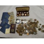 A cased 1953 ten-piece coin set and a selection of various GB and foreign coins,