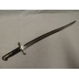 An 1856 pattern sword bayonet with single edged blade and leather grips