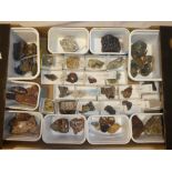A box of Cornish minerals including cassiterite, siderite,