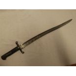 An 1856 pattern sword bayonet with single edged blade and leather grips