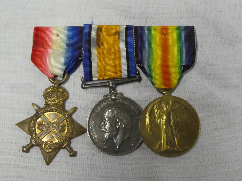 A 1914/15 star trio of medals awarded to No.16598 Pte W.J.