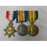 A 1914/15 star trio of medals awarded to No.16598 Pte W.J.