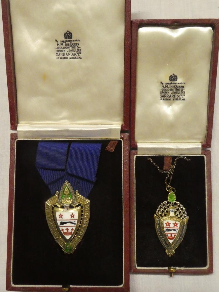 A pair of silver and enamelled Mayor and Mayoress medals relating to the Borough of Solihull :-