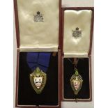 A pair of silver and enamelled Mayor and Mayoress medals relating to the Borough of Solihull :-