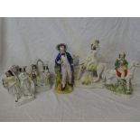 Five various 19th Century and later Staffordshire pottery figures including "Harvest",