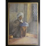 H**F** Wills - watercolour Portrait of a crouching Arab potter, signed,