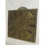 An 18th Century longcase clock movement and 10" brass square dial by Wm Hopping of Kingsbridge with