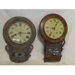 Two various 19th Century wall clocks with painted circular dials in walnut cases (af)