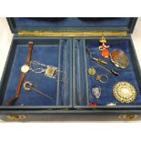 A jewellery box containing a small selection of various jewellery including 9ct gold dress ring,