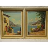 A Monetti - oils on canvases Mediterranean terrace scenes, signed,