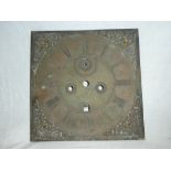 A late 17th/ early 18th Century brass 11" square longcase clock dial by Edward Clement of Exeter