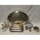 Various silver plated items including large oval two handled tea tray,