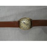 A 9ct gold gentleman's wristwatch by Rone with later leather strap (af)
