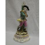 A German porcelain candlestick in the form of a young boy with rabbit on circular base,