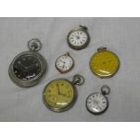 A ladies gold plated fob/wristwatch by Hampden, two ladies silver cased fob watches,