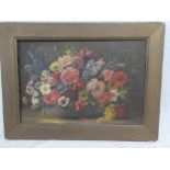 R**Foster - oil on canvas Mixed flowers in a bowl,