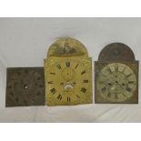 Three various Cornish longcase clock dials including 18th Century brass 10" square dial by James