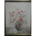 H**Dietz - oil on board Mixed flowers in a vase, signed,