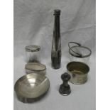A silver plated travelling flask with hinged lid and base cup;