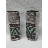 A pair of 1960's Strehla Studio pottery square vases with geometric decoration