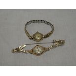 A ladies 9ct gold wristwatch by Avia with plated strap and one other 9ct gold ladies wristwatch