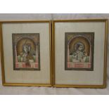 A pair of Indian Mogul paintings on panel depicting bust portraits "Mun Taz Mahal" and "Shah Jahan"