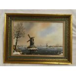 Artist Unknown - oil on board Modern Dutch winter scene with windmills,
