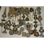 A large selection of various oil lamps, parts, mantels,