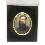 A 19th Century miniature depicting a bust portrait of a bearded gentleman 3" x 2½" in ebonised