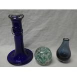 An Art Glass candlestick with raised decoration,