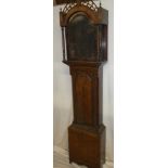 A 19th Century oak and mahogany cross-banded longcase clock case to fit 12/13" arched dial