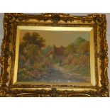 Tom Vernon - oil on canvas "An English Flower Garden" signed and inscribed 11½" x 15"