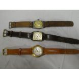 A gentleman's gilt wrist watch by Bassin with leather strap;