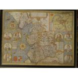 A 17th Century hand-coloured map of "The Countie Pallatine of Lancaster" 1610,