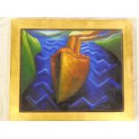 Gatano Tranchino - oil on canvas "Piccola Geometra Blu", signed, inscribed to verso and dated 2003,