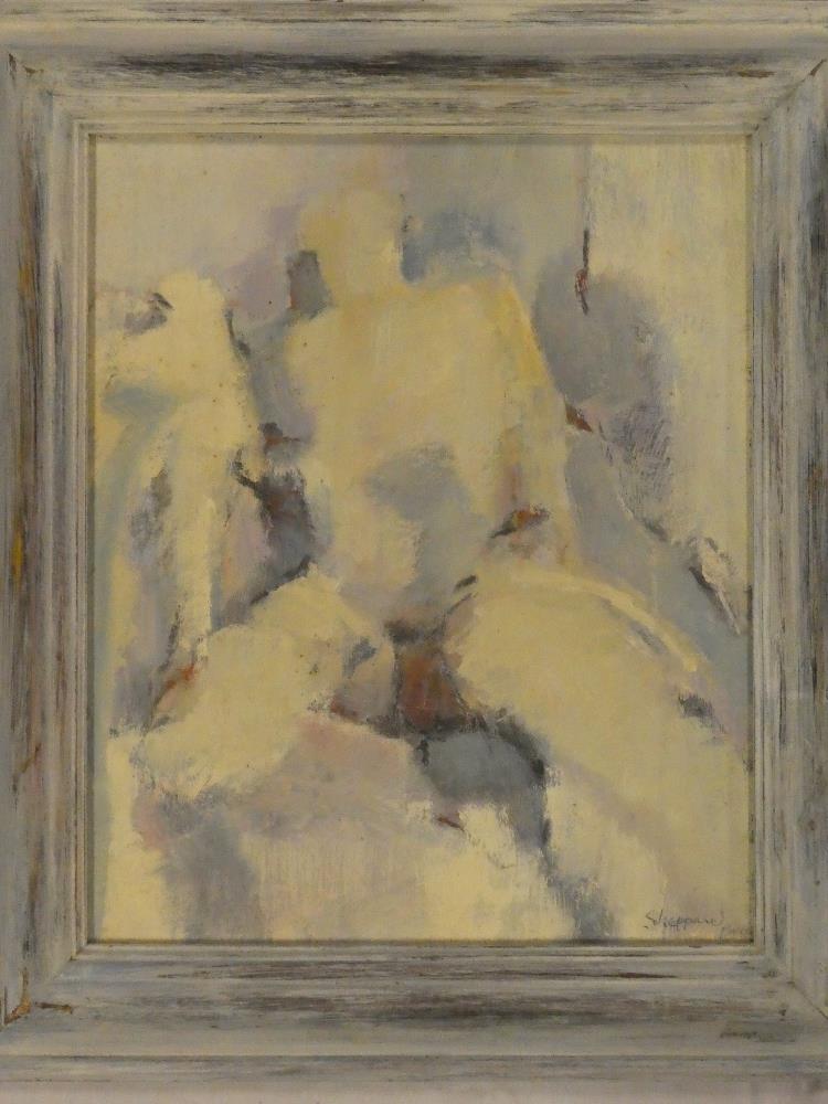 Michael Sheppard - oil on board "Male Nude in Interior", signed, inscribed to verso,