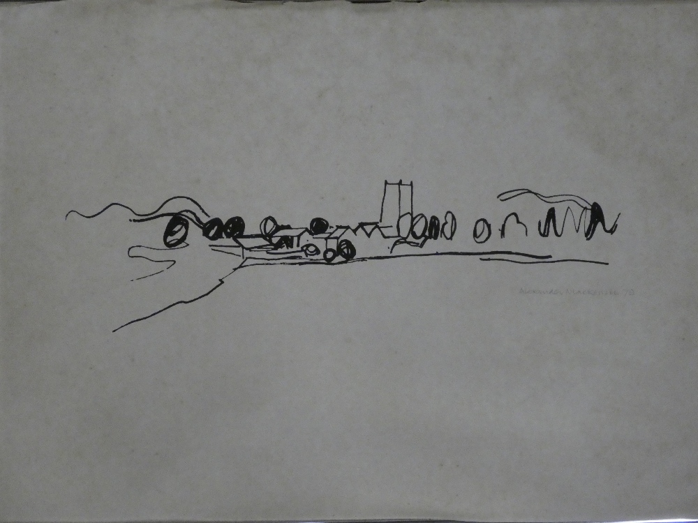 Alexander MacKenzie - pen and ink Village scene, signed in pencil and dated '79,