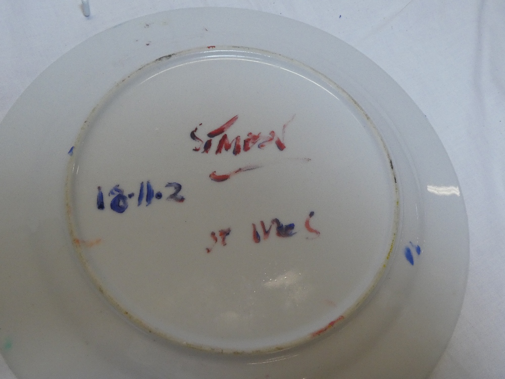 Simeon Stafford - A painted ceramic plate depicting St Ives scene with figures, signed, - Image 3 of 3