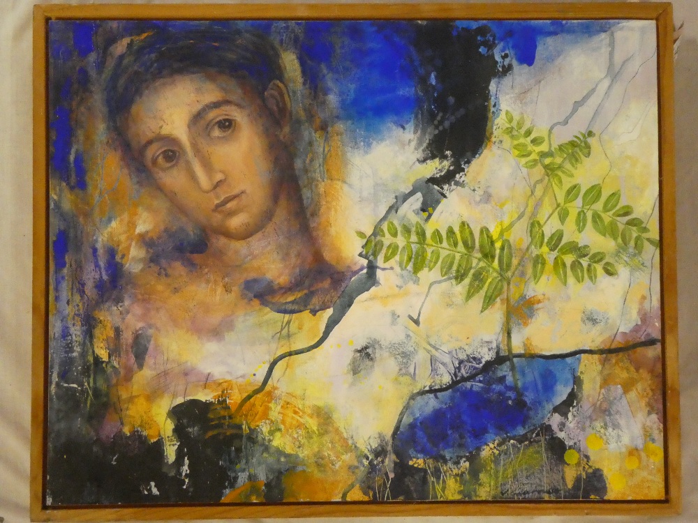 Veronique Giarrusso - mixed media "Regard", signed, labelled to verso,