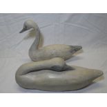 Two modern painted wood figures of geese,