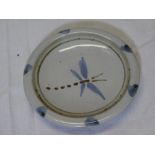 A Wenford Bridge A Cardew pottery circular dish with dragonfly decoration, signed,