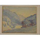 Nora Kidder - watercolour Alpine scene, labelled to verso,