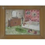 Fred Yates - oil on board Interior scene with figure sat on a bed, signed,