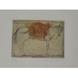 A coloured limited edition etching of a horse No.