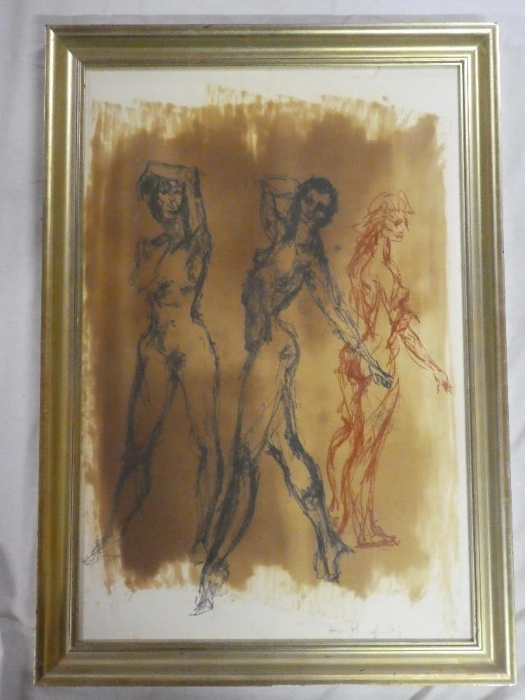 Tom Hickman - crayon/pencil Study of three nude females, signed,